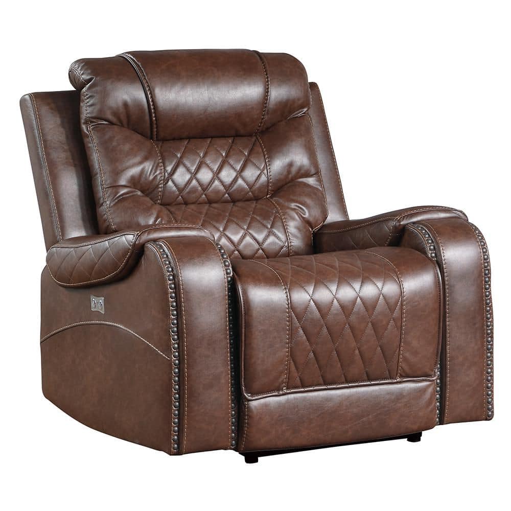 Lazzara Bergen Brown Faux Leather Power Recliner 9405BR-1PW - The