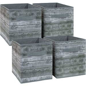 11 in. H x 10.5 in. W x 11 in. D Gray Rustic Wood Grain Print Foldable Cube Storage Bin 4-Pack