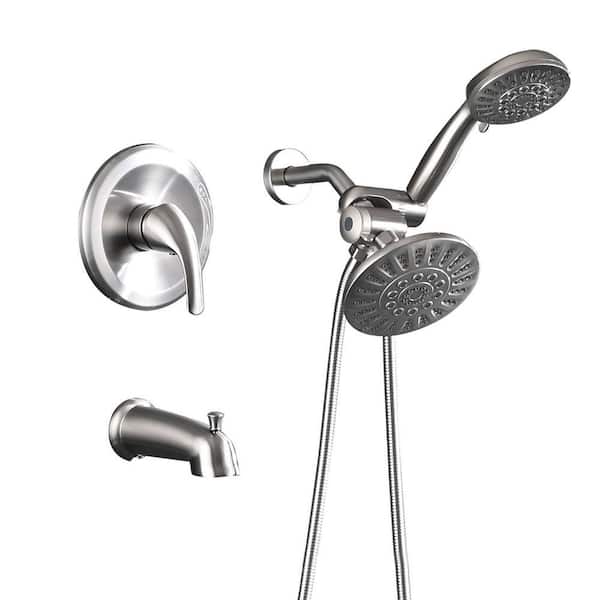 Single Handle 6-Spray Tub and Shower Faucet 2.5 GPM Handheld Combo in Brushed Nickel(Valve Included)