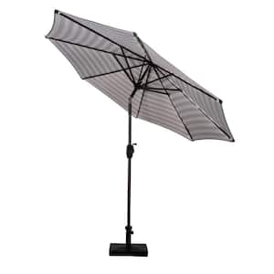 Kingston 9 ft. Market Outdoor Umbrella in Black and White with 50 lbs. Concrete Base