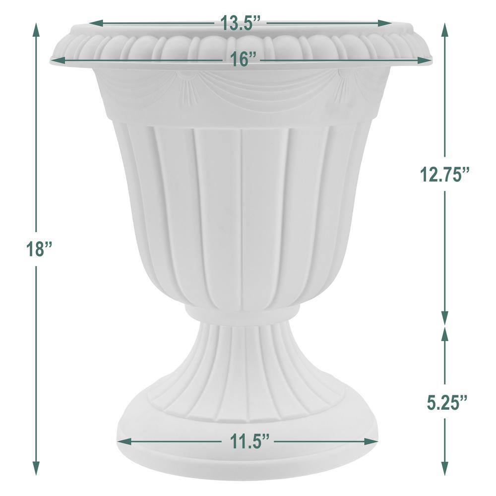 Traditional Gray Plastic Urn Planter for Indoor/Outdoor Use