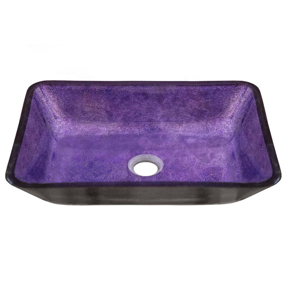 Rectangular Purple and Black Glass Above-Counter Vessel Sink