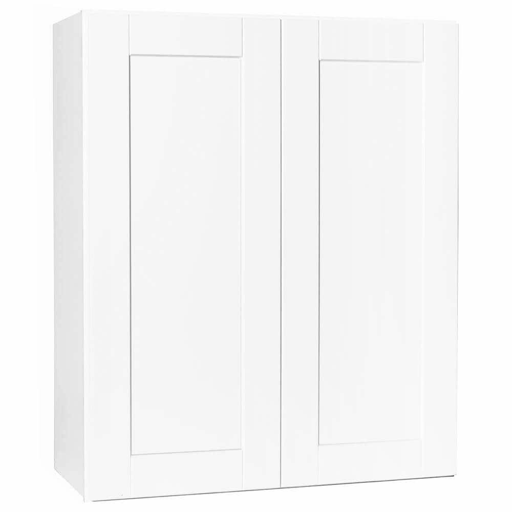 30 in. x 36 in. x 12 in. Hampton Bay Shaker Satin White Stock Assembled Wall Kitchen Cabinet 