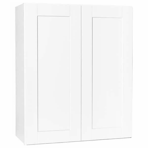 Hampton Bay Shaker 30 in. W x 12 in. D x 36 in. H Assembled Wall Kitchen Cabinet in Satin White