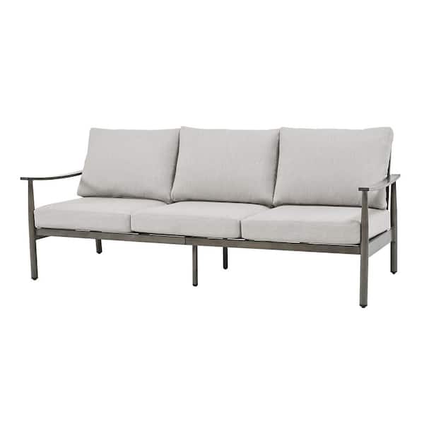 EGEIROSLIFE SleekLine 3-Seat Gray Aluminum Outdoor Sofa Couch with Light Gray Cushions