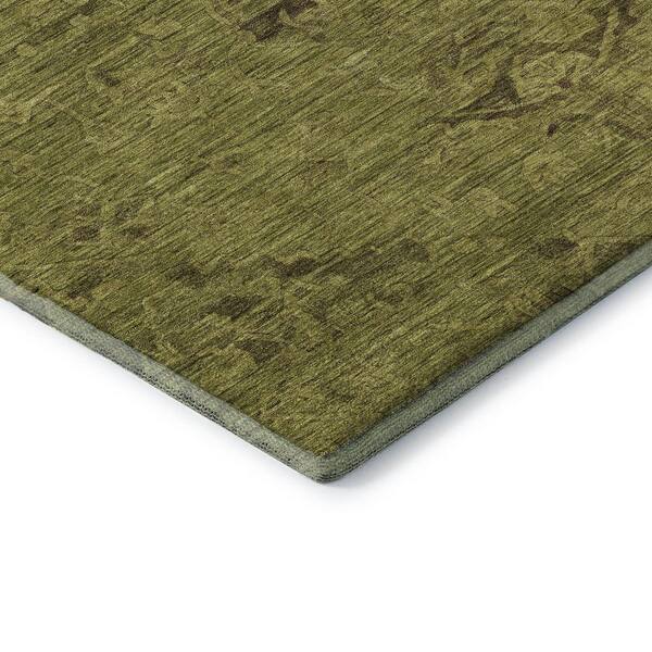Mayfield Premium Machine Washable Abstract AMF1111 Olive 8 ft. x 8 ft. Round Rug