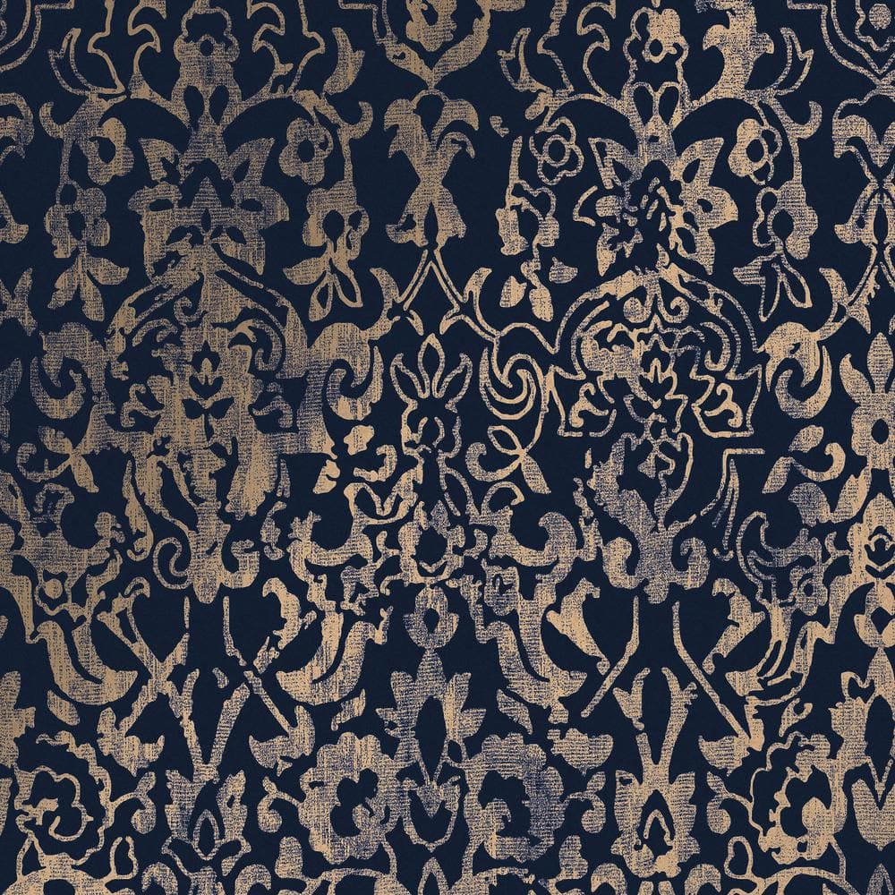 Graham & Brown Majestic Damask Navy Removable Wallpaper Sample 11829494