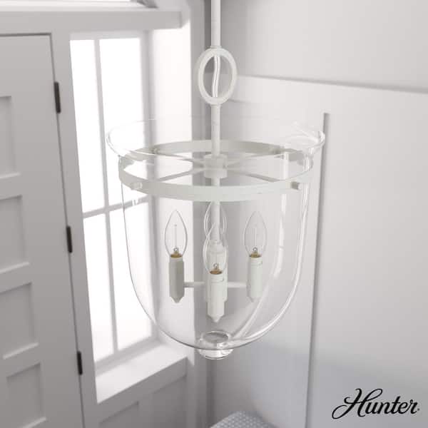 Hunter Belltown 3-Light Rustic White Transitional Clear Glass Urn LED Medium Hanging Pendant Light