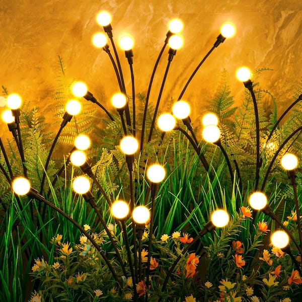 Solar Garden Warm White Lights 2-Pack, Decorative Swaying Lights with Firefly Effect