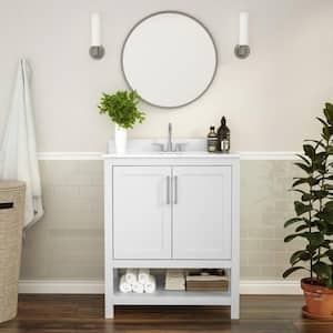 30 in. W x 19 in. D x 38 in. H Bathroom Vanity in White with White Stone Top