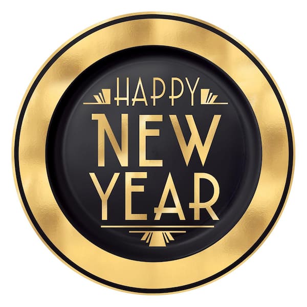 Amscan 7.5 in. Gold New Year's Premium Plastic Plates