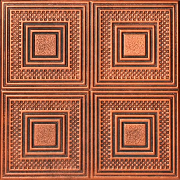 A La Maison Ceilings Nested Squares 1.6 ft. x 1.6 ft. Glue Up Foam Ceiling Tile in Antique Copper