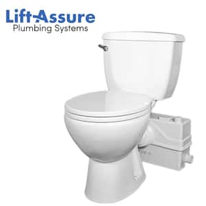 Rear Outlet P-Trap Macerating 3-piece 1.28 GPF Dual Flush Round Toilet in White Seat Included Plus 1HP Pump