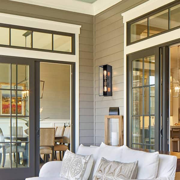 2-Light Dark Bronze Finish Brass Outdoor Wall Lantern Sconce with Clear Tempered Glass