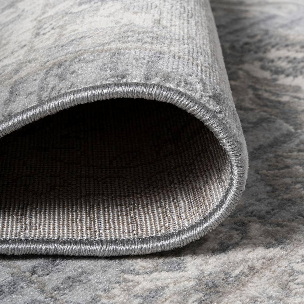 Light Gray Floral Synthetic 2x10 ft Vintage-Inspired Runner Rug