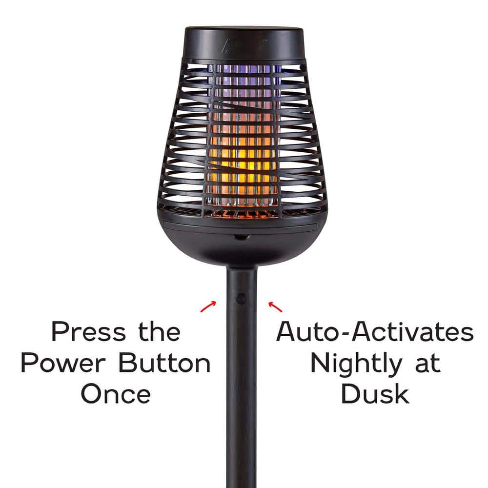 Black Solar Powered Outdoor Insect Killer Torch with LED Flame