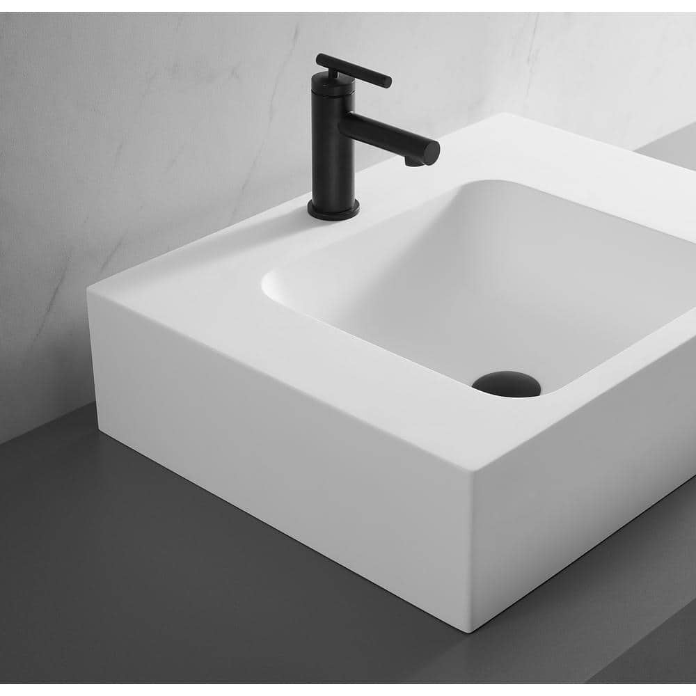 Matte White Solid Surface Square Wall-Mount Bathroom Sink