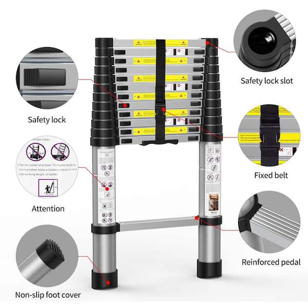 10.5 ft. Telescoping Aluminum Extension Ladder with Carry Bag, Heavy Duty 300 lb. Max Capacity for Outdoor Indoor Use