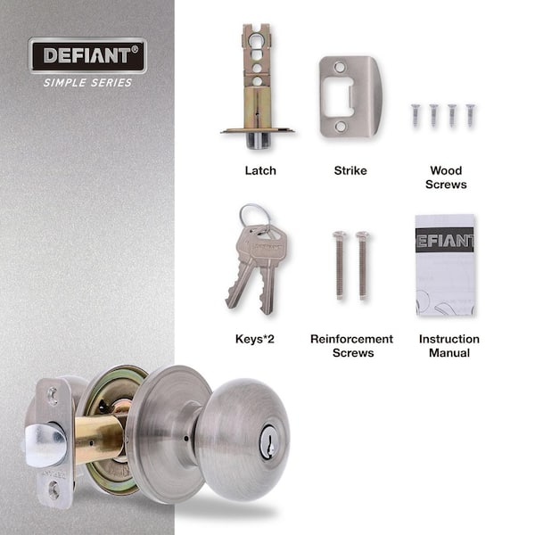Defiant Round Satin Nickel Keyed Entry Door Knob TFX200B - The
