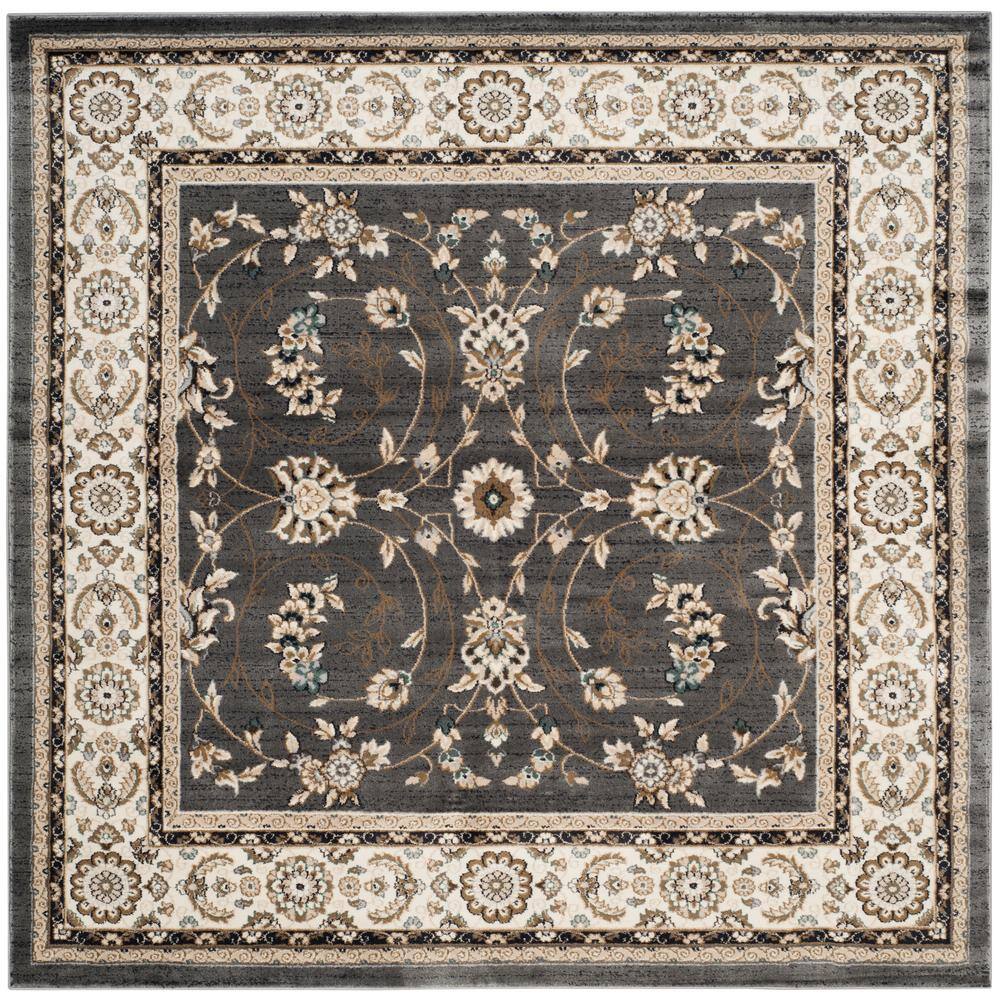 Grey and Cream Floral Square Synthetic Area Rug