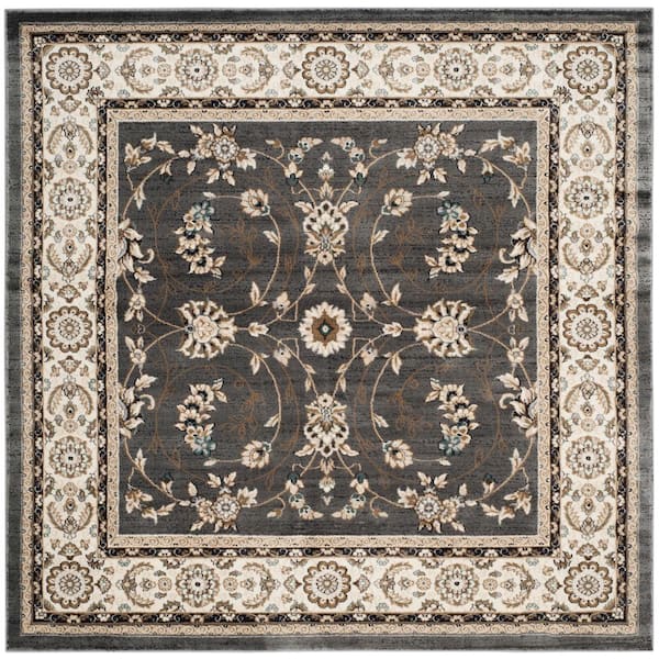 SAFAVIEH Lyndhurst Gray/Cream 7 ft. x 7 ft. Square Speckled Floral Antique Area Rug