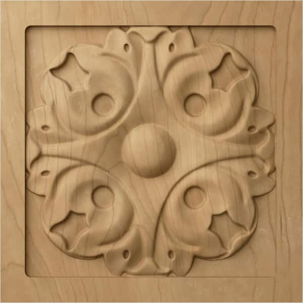 Ekena Millwork 5/8 in. x 3 in. x 3 in. Unfinished Wood Maple Small Leaf Rosette