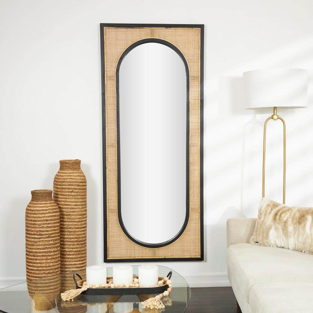 Nela Brown Wicker and Rattan Rectangle Wall Mirror