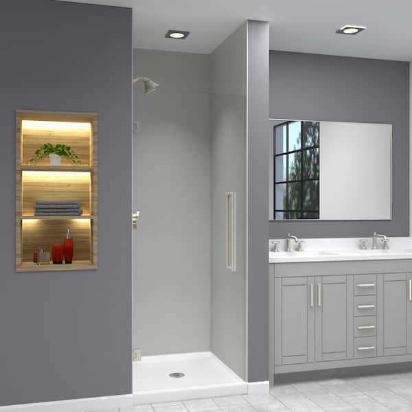 Transolid Elizabeth 27.375 in. W x 76 in. H Hinged Frameless Shower Door in Brushed Stainless with Clear Glass