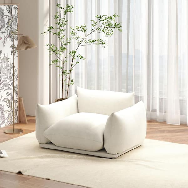 Marenco 50 in. Flared Arm Chenille Lawson Modular Sofa Single Seat Chair Couch in. Beige for Living Room Bedroom Reading