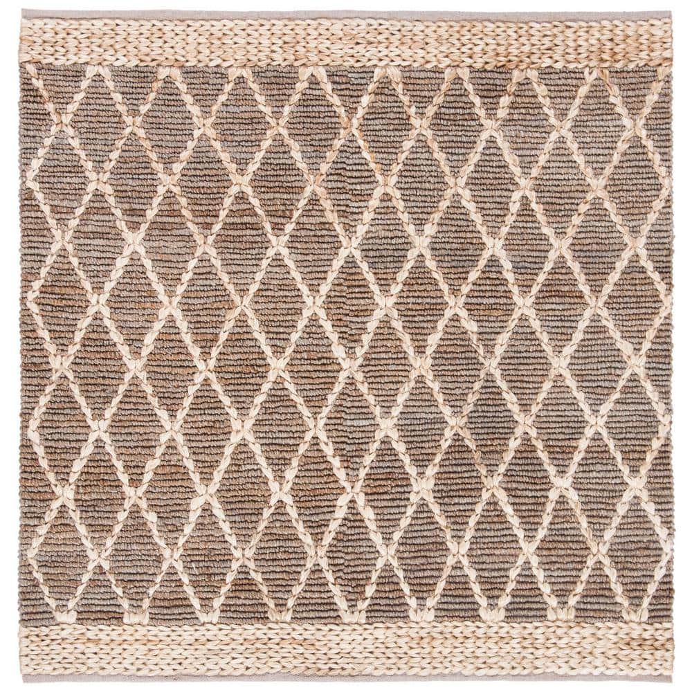 Gray and Natural Hand-Knotted Geometric Cotton Area Rug