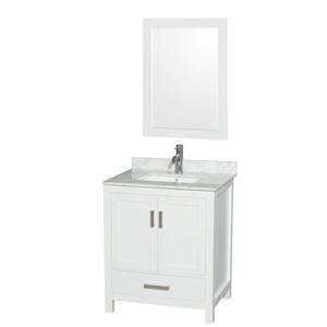 Sheffield 30 in. W x 22 in. D x 35.25 in. H Single Bath Vanity in White with White Carrara Marble Top and 24" Mirror