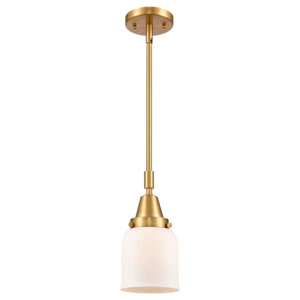 Innovations Bell 100-Watt 1-Light Satin Gold Standard Mini Pendant Light with Painted Glass Shade, No Bulbs Included