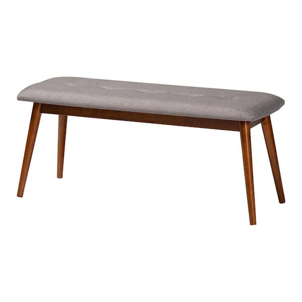 Baxton Studio Flora Light Gray and Oak Fabric Dining Bench