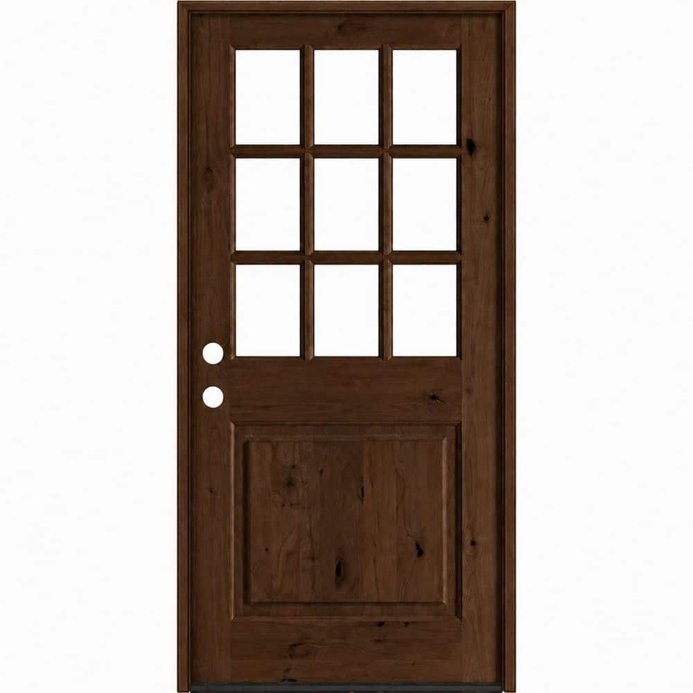 Krosswood Doors Farmhouse 36 in. x 80 in. Knotty Alder 9-Lite