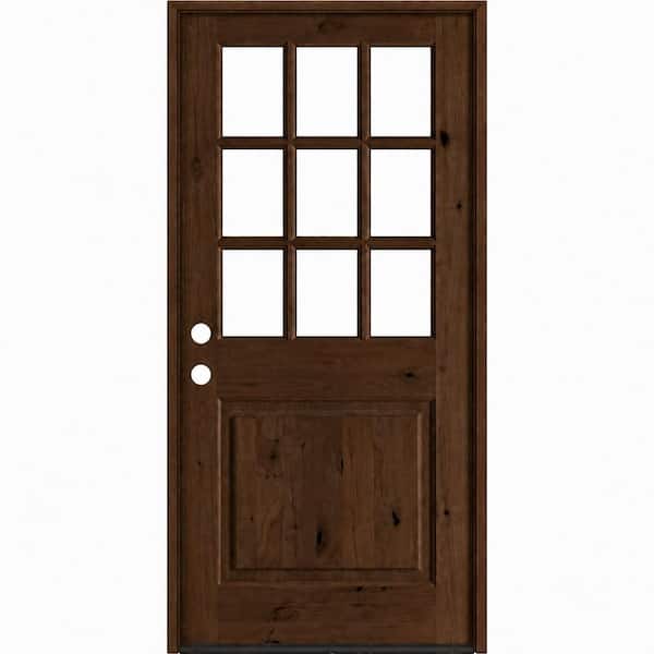 Farmhouse 36 in. x 80 in. Knotty Alder 9-Lite Right-Hand/Inswing Clear Glass BEHR Espresso Stain Wood Prehung Front Door