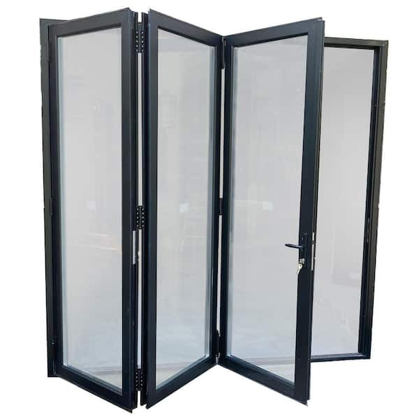 TEZA DOORS Teza 90 Series 108 in. x 80 in. Matte Black Right to Left Outswing Aluminum Bi-Fold Door
