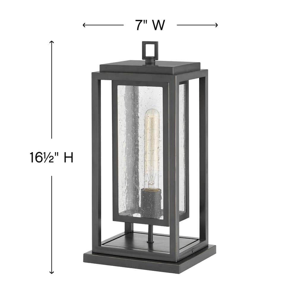 Oil Rubbed Bronze Outdoor Pier Mount Lantern with Clear Seedy Glass