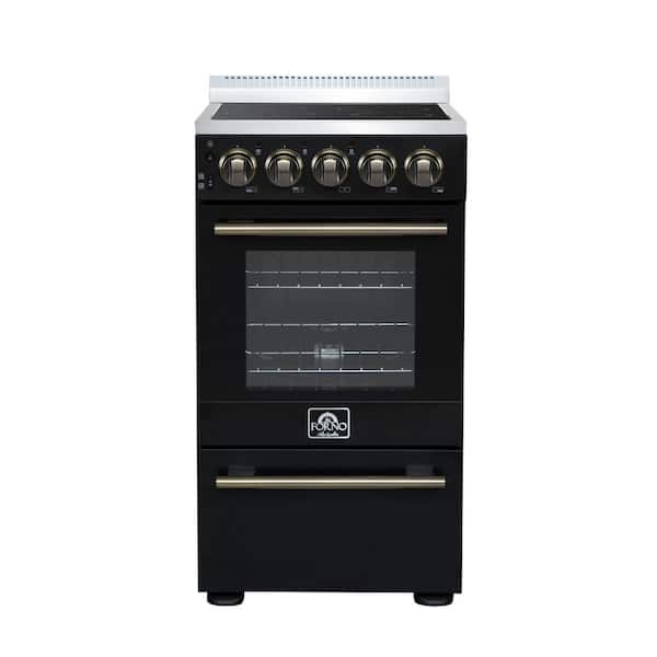 Pallerano 20 in. Freestanding Electric Range in Black with Antique Brass, Compact Design