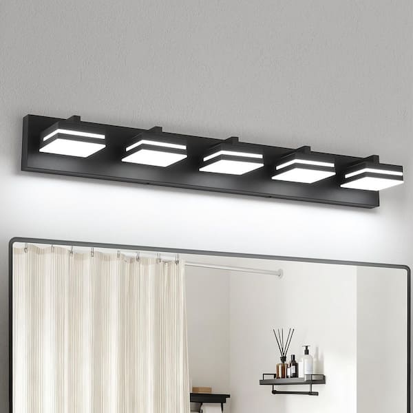 33.86 in. 5-Light Black LED Bathroom Vanity Light with Dimmable 5500K Light