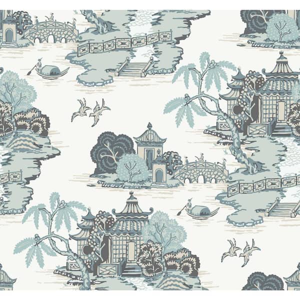 York Wallcoverings Pagoda And Sampan Scenic Seamist Wallpaper Roll