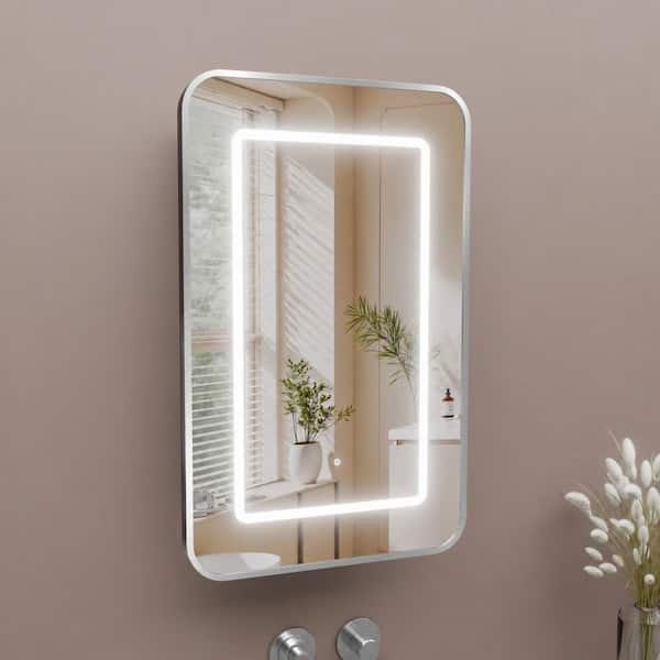 16 in.W x 26 in. H Rectangular Aluminum Framed Recessed/Surface Mount LED Medicine Cabinet with Mirror in Brushed Nickel