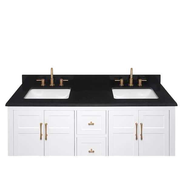 61 in. W x 22 in. D Granite Single Trough Sink Vanity Top in Midnight Black