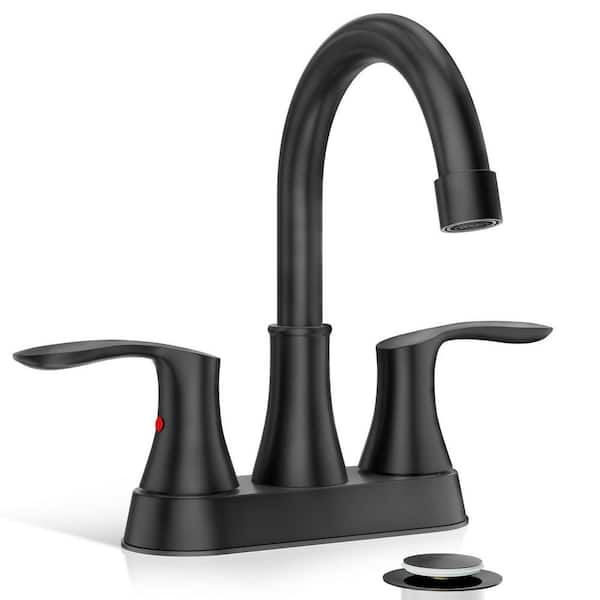 4 in. 2 or 3 Hole Centerset Matte Black 2-Handle Bathroom Sink Faucet 360° Swivel Spout RV Bath Vanity Faucet