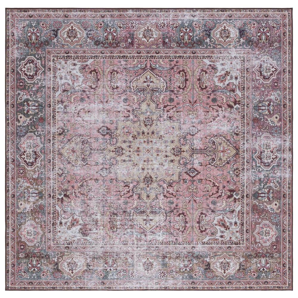Tucson 6' x 6' Pink/Beige Synthetic Washable Area Rug