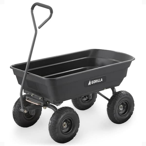 4 Cu Ft Poly Dump Cart, 600 lb Capacity, Heavy-Duty Utility Wagon with Pneumatic Tires for Yard & Garden