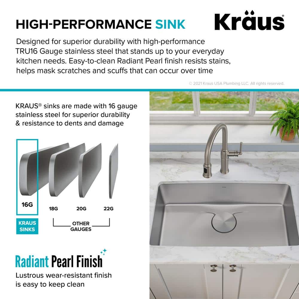 Dex 33-Inch Undermount Single Bowl Stainless Steel Kitchen Sink
