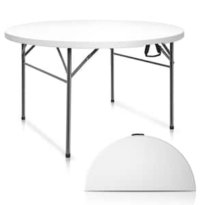 48 in. White Plastic Folding Round Table, Dining Card Table for Kitchen or Outdoor Party Wedding Event,