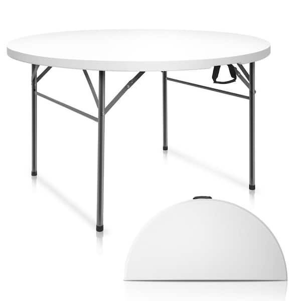 VINGLI 48 in. White Plastic Folding Round Table, Dining Card Table for Kitchen or Outdoor Party Wedding Event,