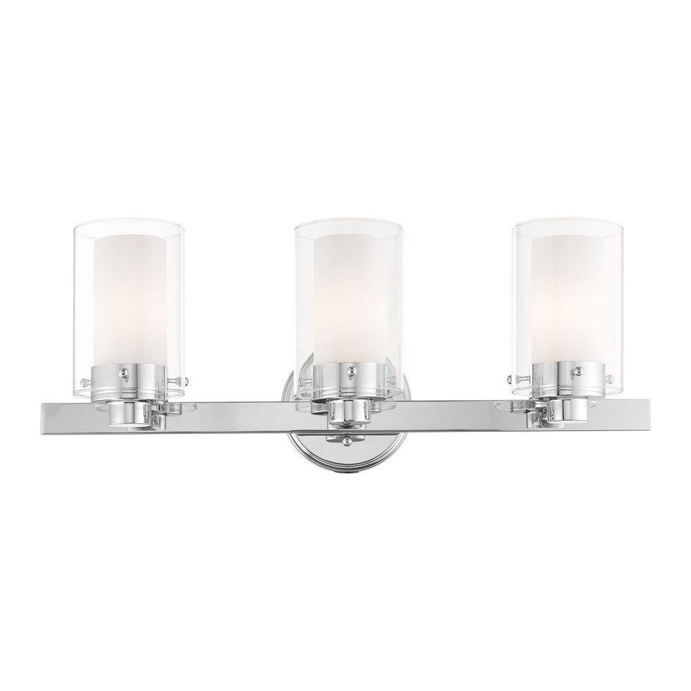 Santuario Polished Chrome 3-Light Dimmable Vanity Light with Opal Glass