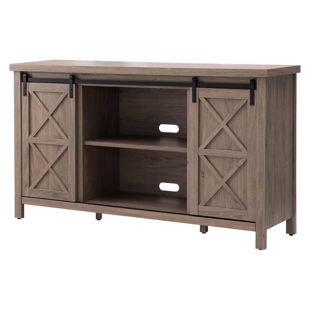 Elmwood Transitional Antiqued Gray Oak TV Stand with Cabinet for TVs up to 70"